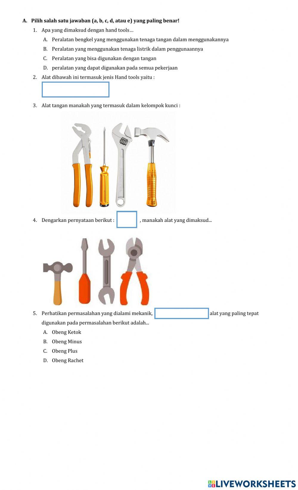 Hand tools interactive worksheet