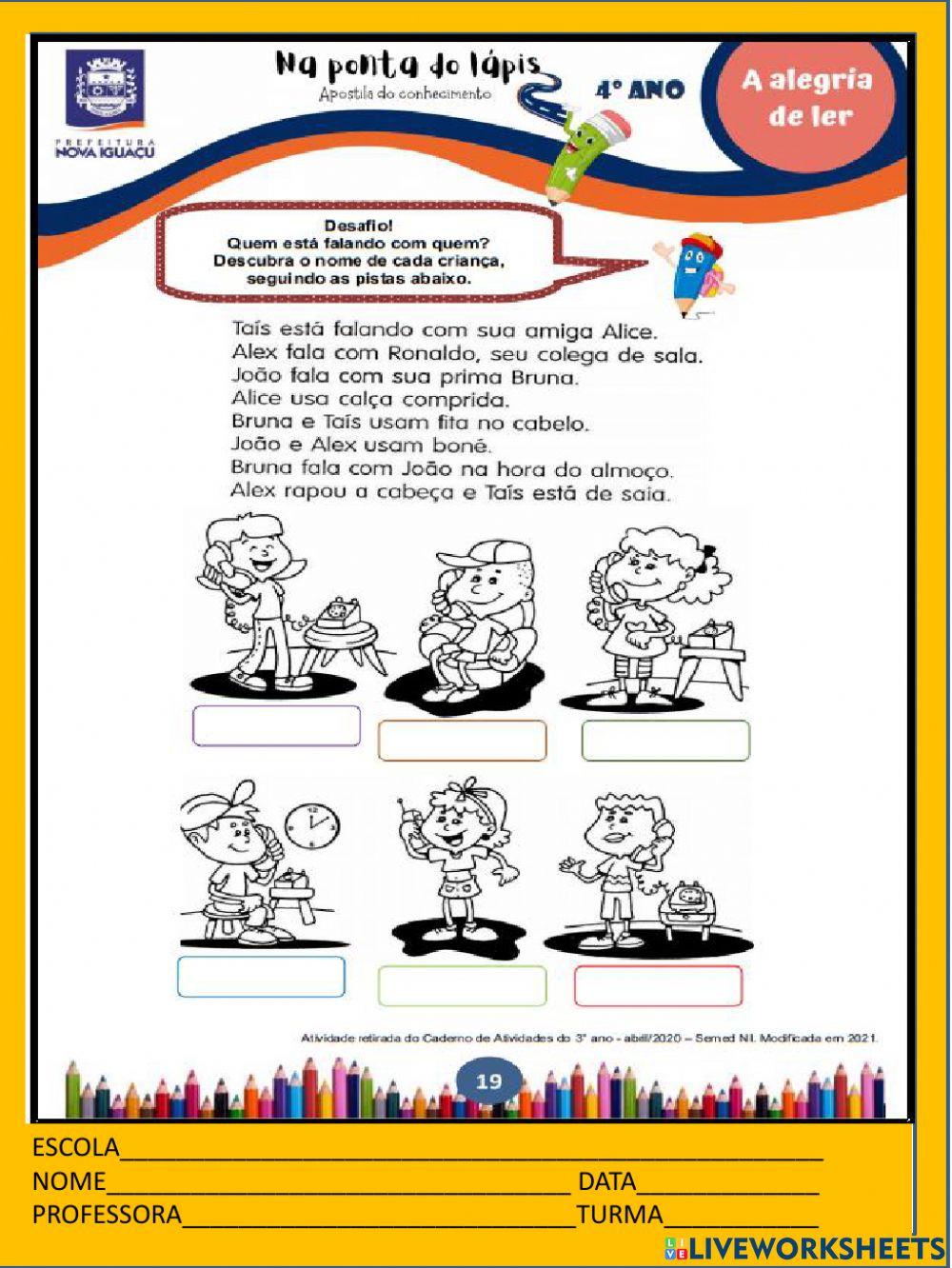 Atividades de compreensão leitora