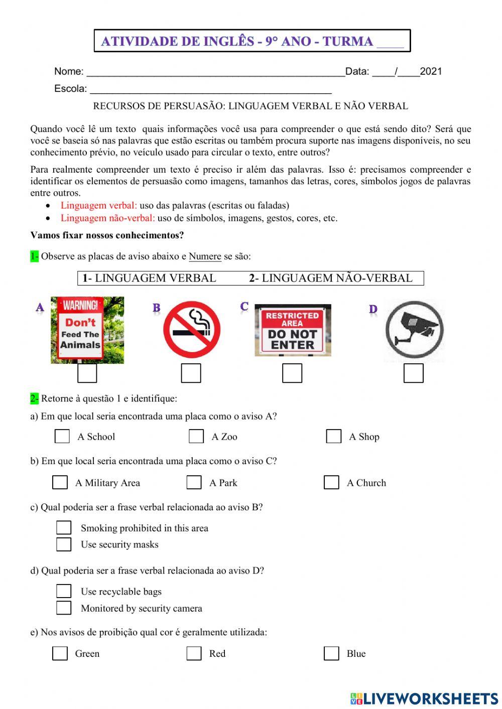 9° ano - INGLÊS - 15-04-21