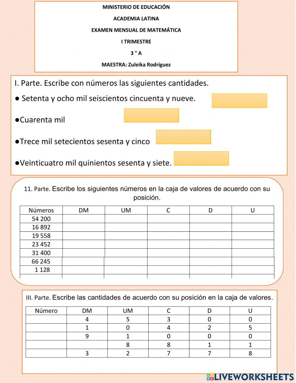 Corrección del examen mensual