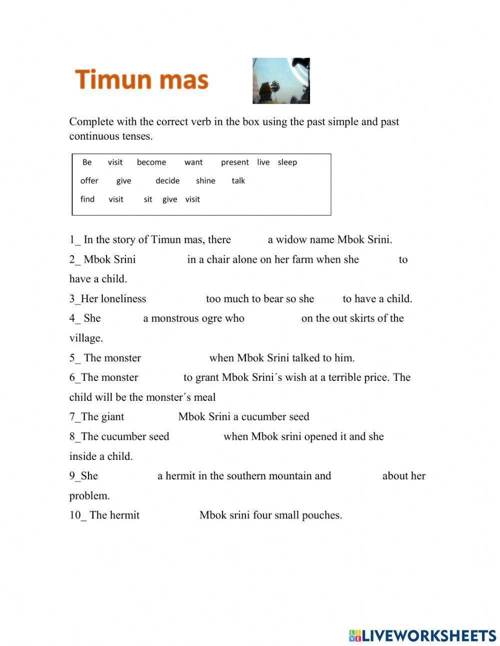 Timun mas worksheet