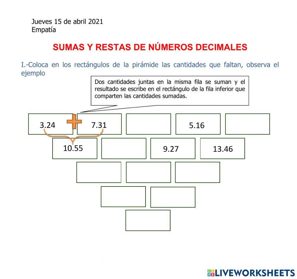 Sumas y restas de números decimales