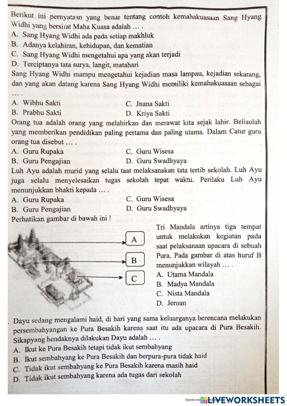 Soal agama hindu kelas 6