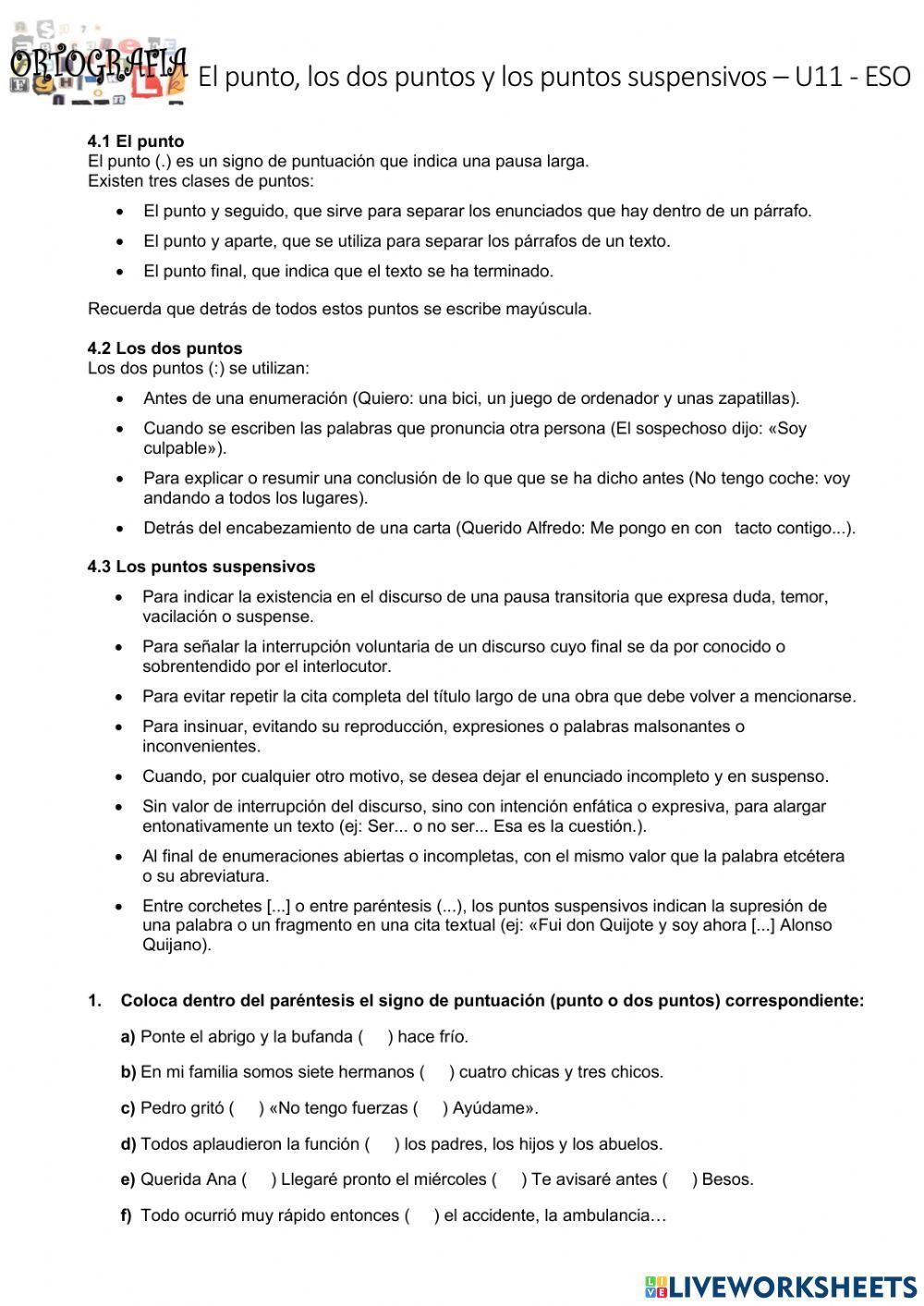 El punto, los dos puntos y los puntos suspensivos