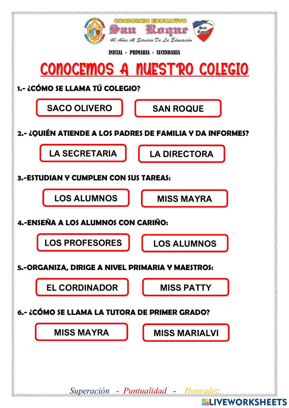 Mi colegio | Free Interactive Worksheets | 912101