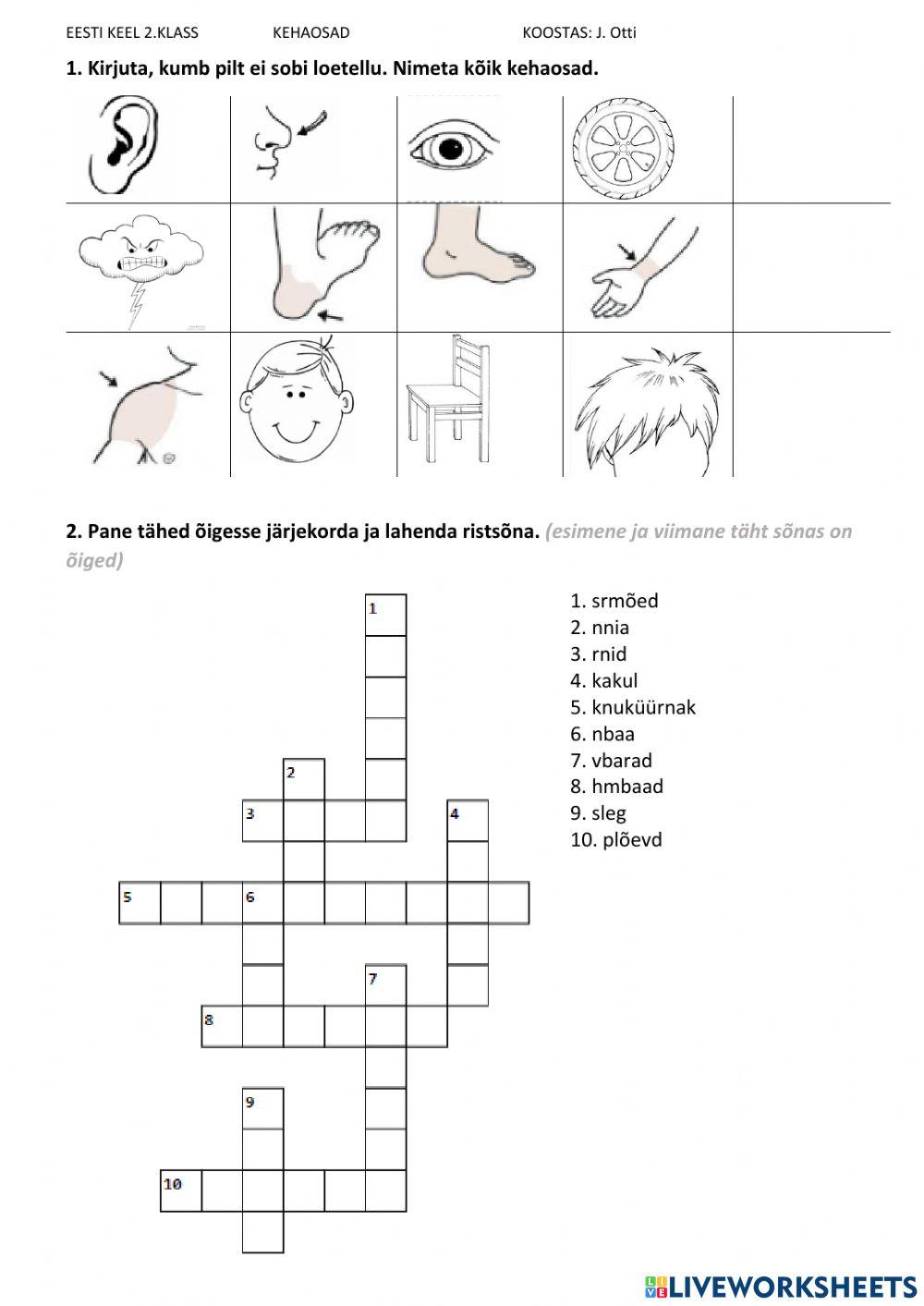 Kehaosad - ristsõna