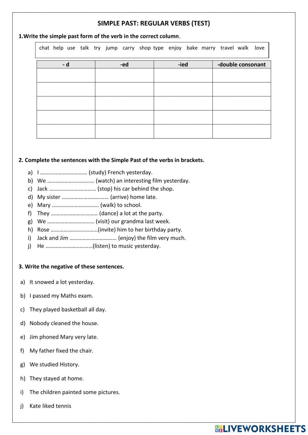 Simple past - Regular verbs (test)