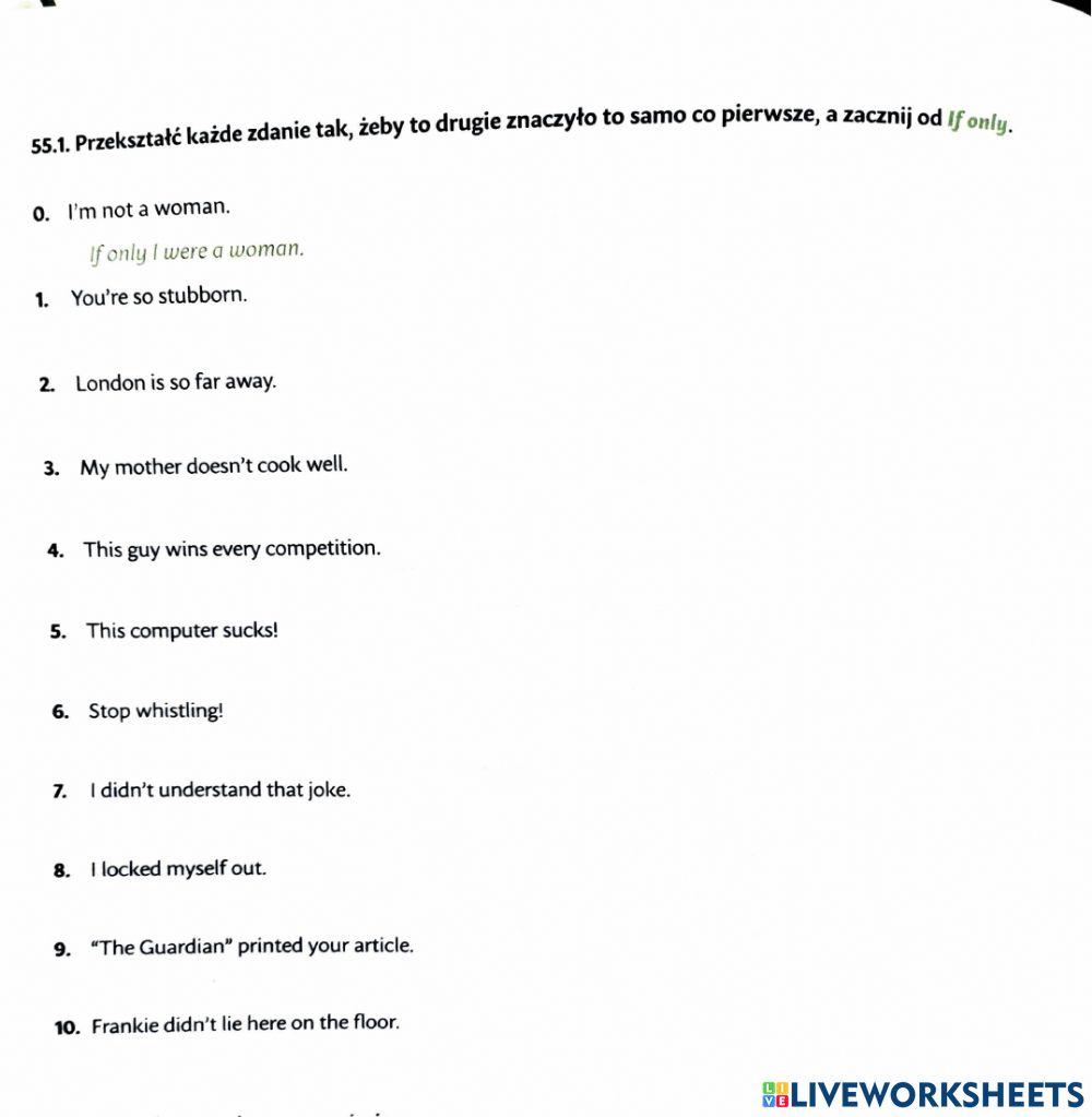 If only- I wish - kartkówka