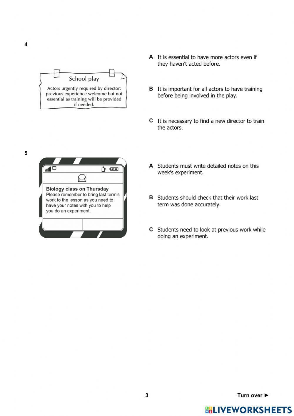 PET for Schools Sample Reading 1.1