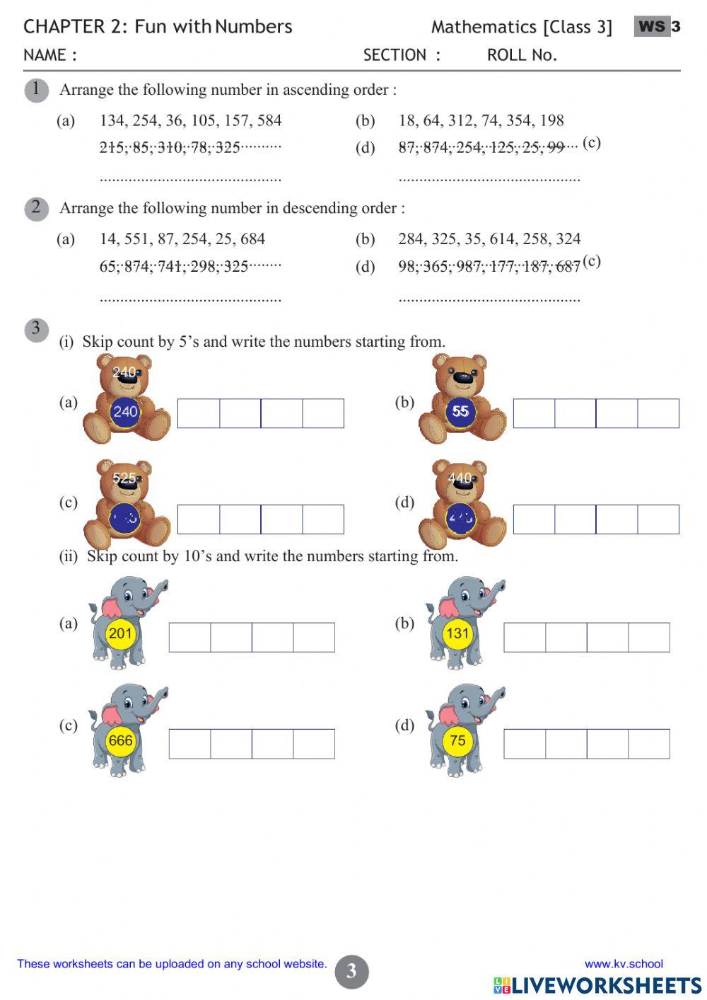 class 3 maths worksheet on fun with numbers online exercise for | Live ...