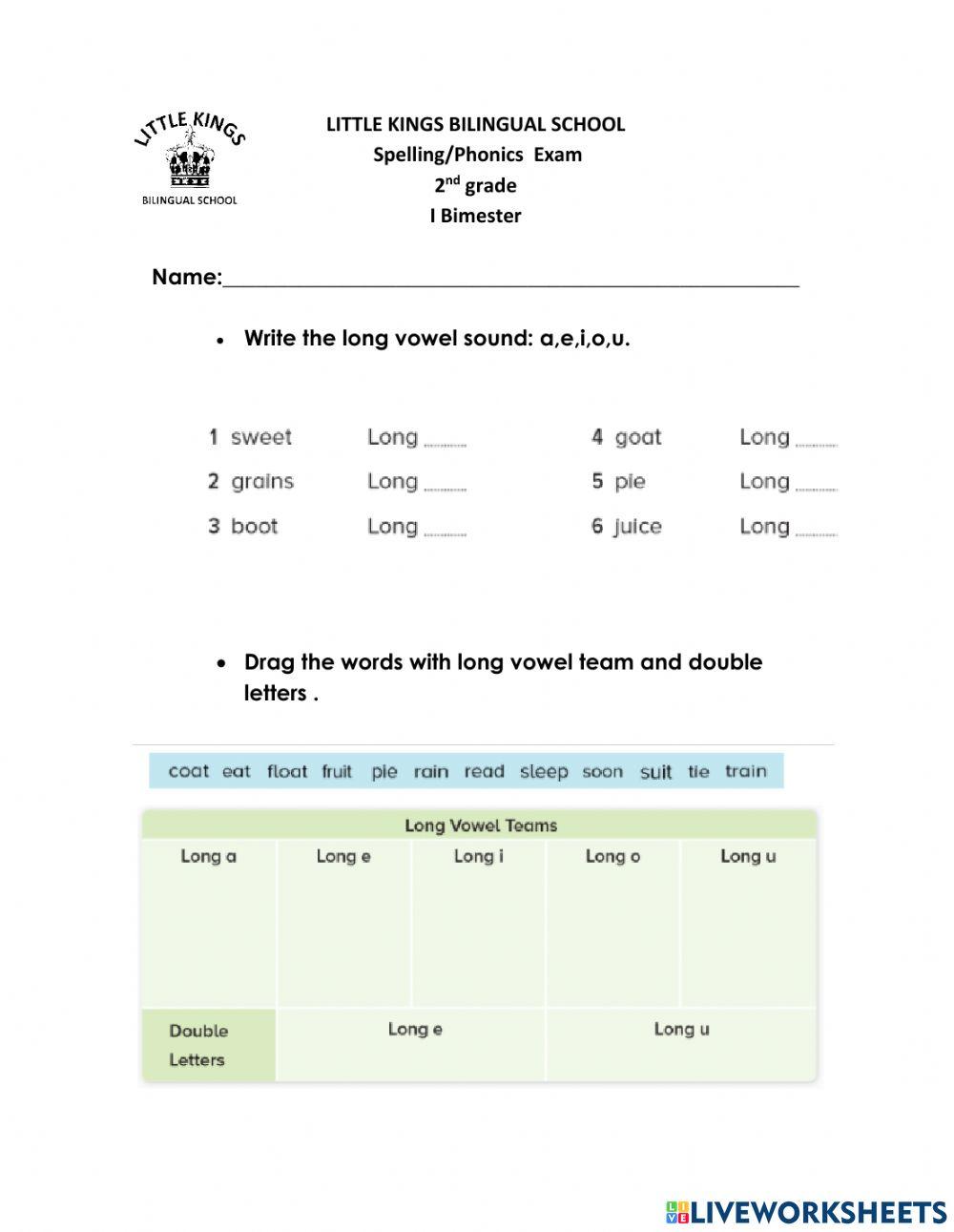 Spelling-Phonics exam