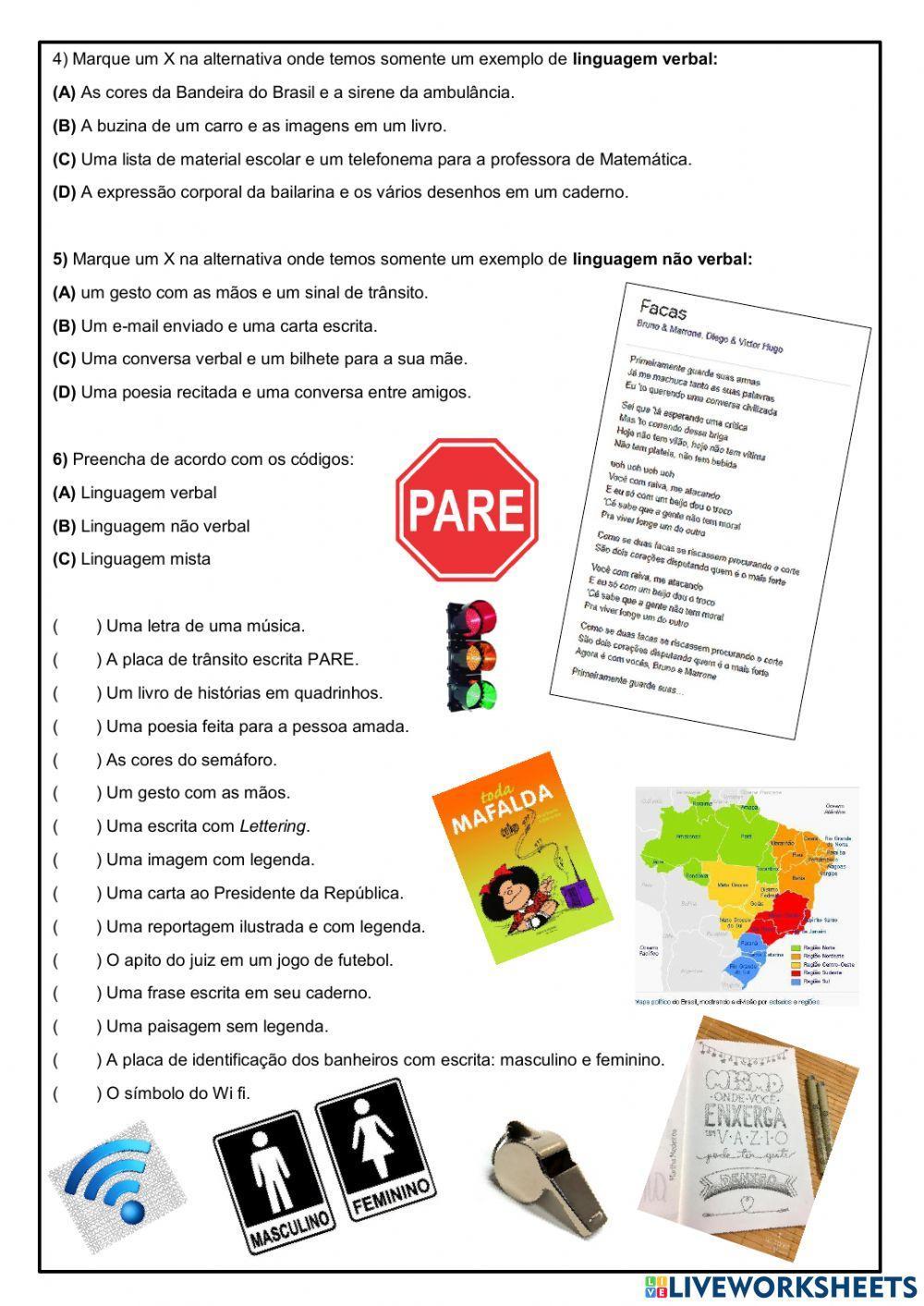 Linguagem verbal, não verbal e mista