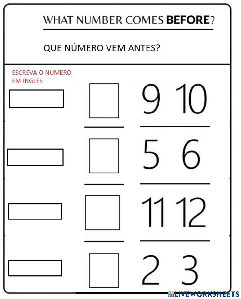 Numbers 1-10 what comes before?