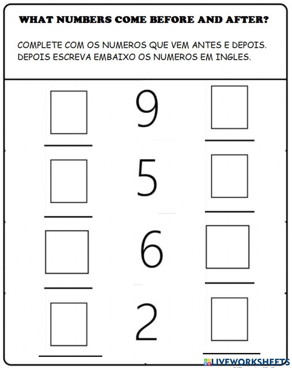 Numbers 1-10 what comes before and after?