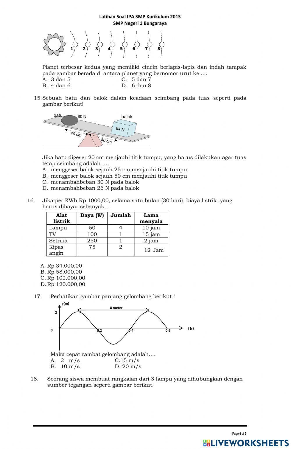Latihan Soal IPA SMP kelas IX