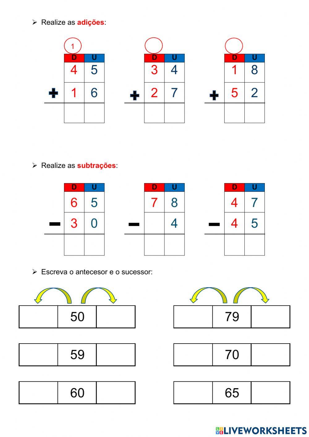Matemática adição e subtração