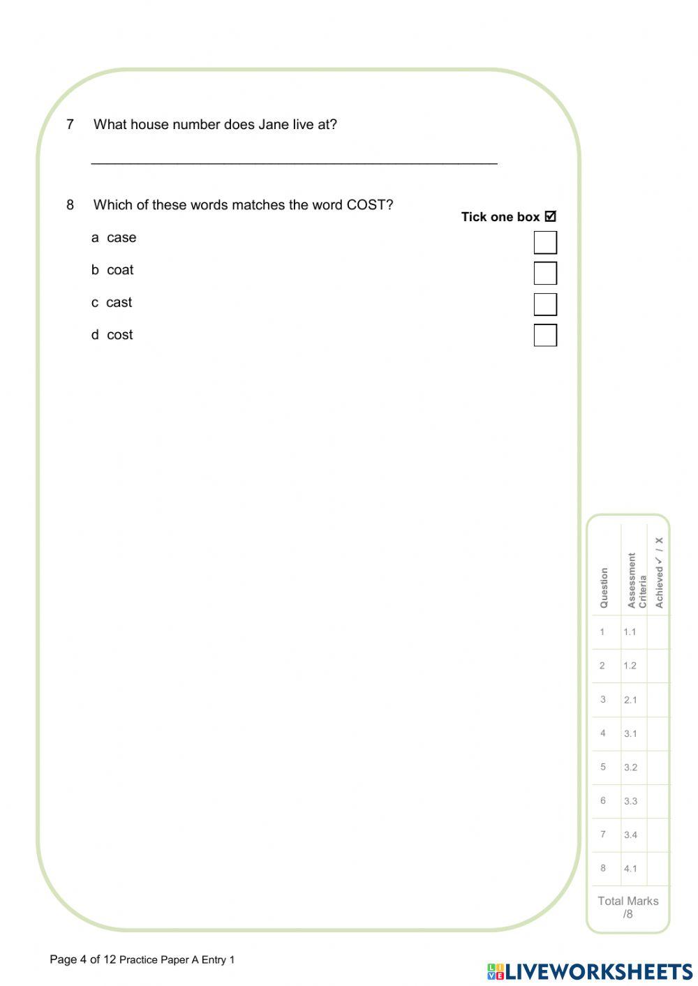 Ascentis Reading Paper A