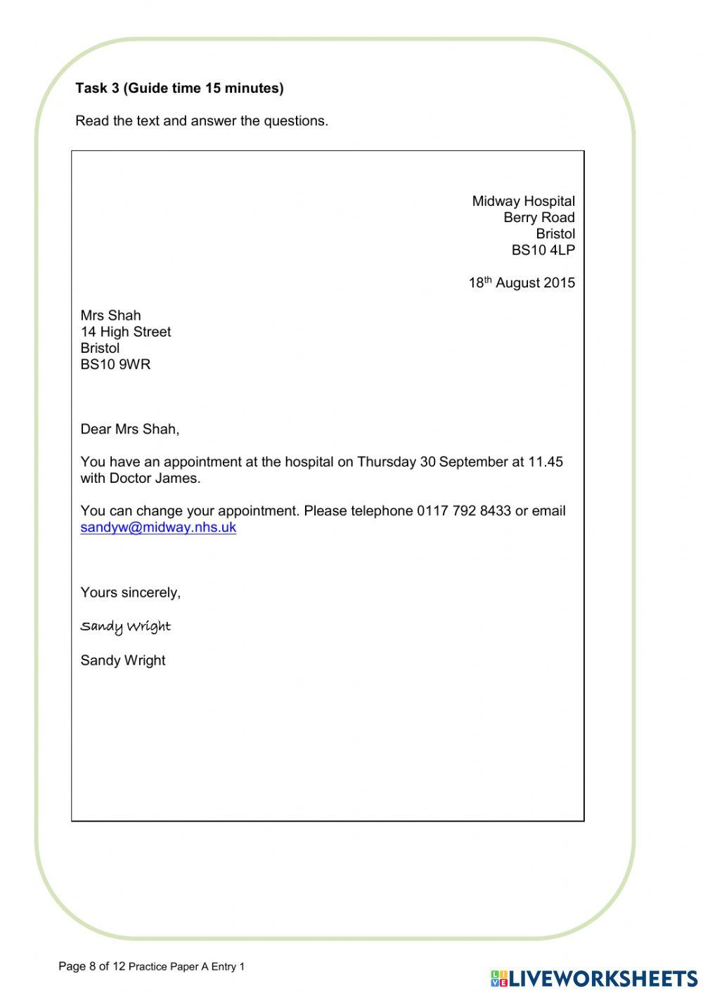 Ascentis Reading Paper A