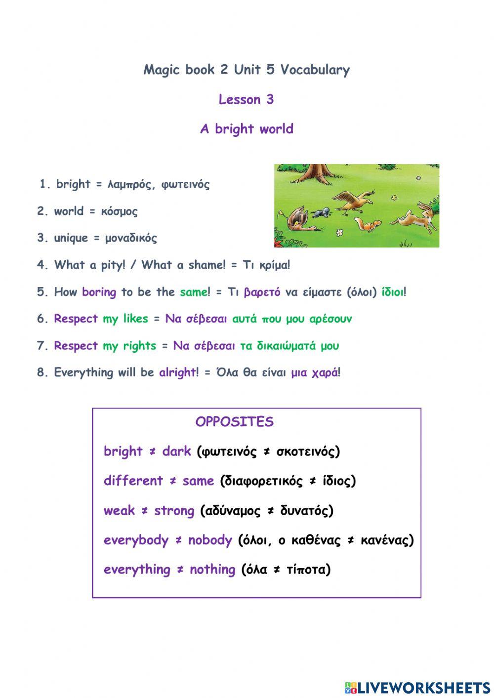 Magic book 2 U5 lesson 3 vocabulary