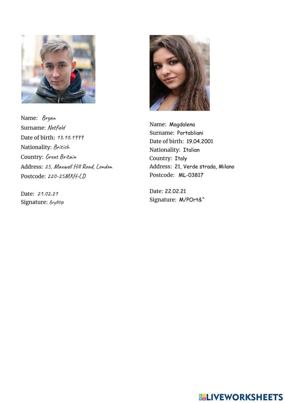 Student's application form