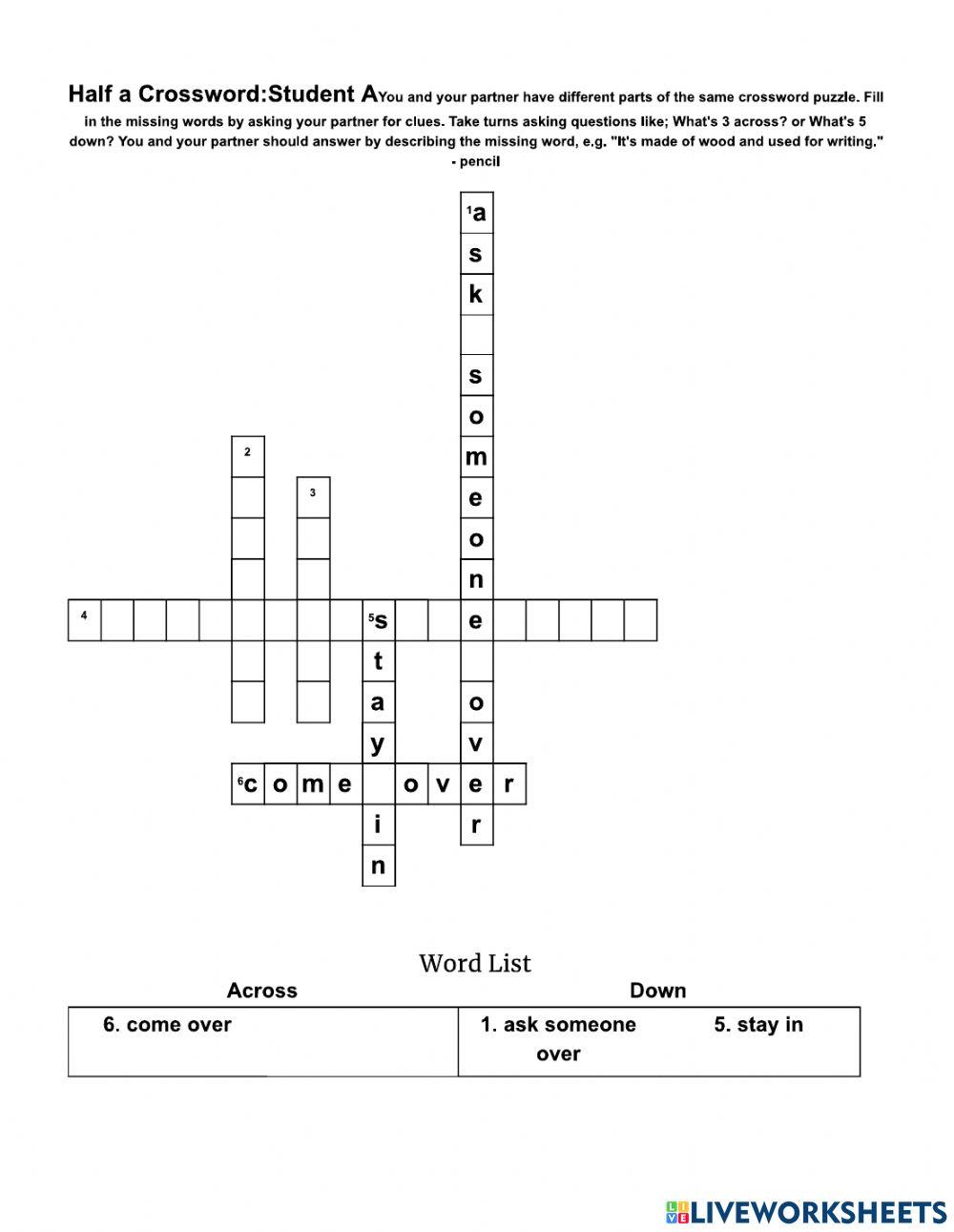 Socializing phrasal verbs half a crossword student A