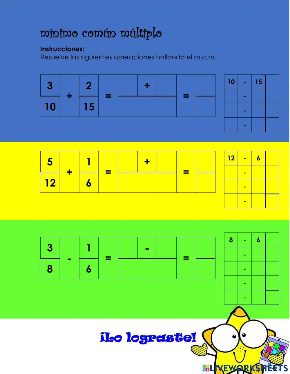 Adición y sustracción de fracciones