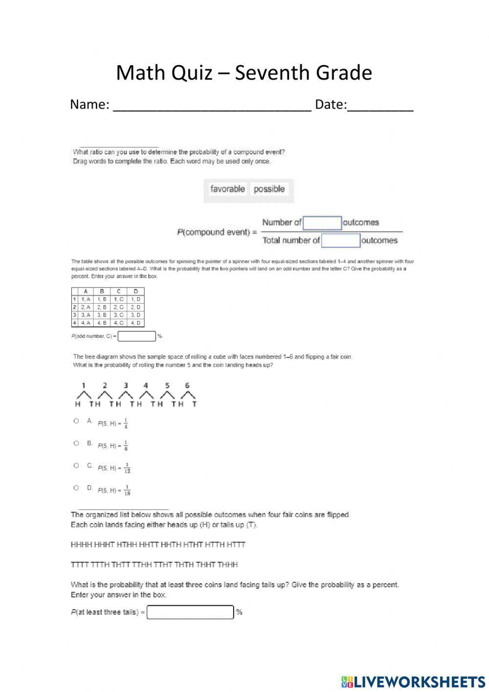 Math Quiz - 7th Grade
