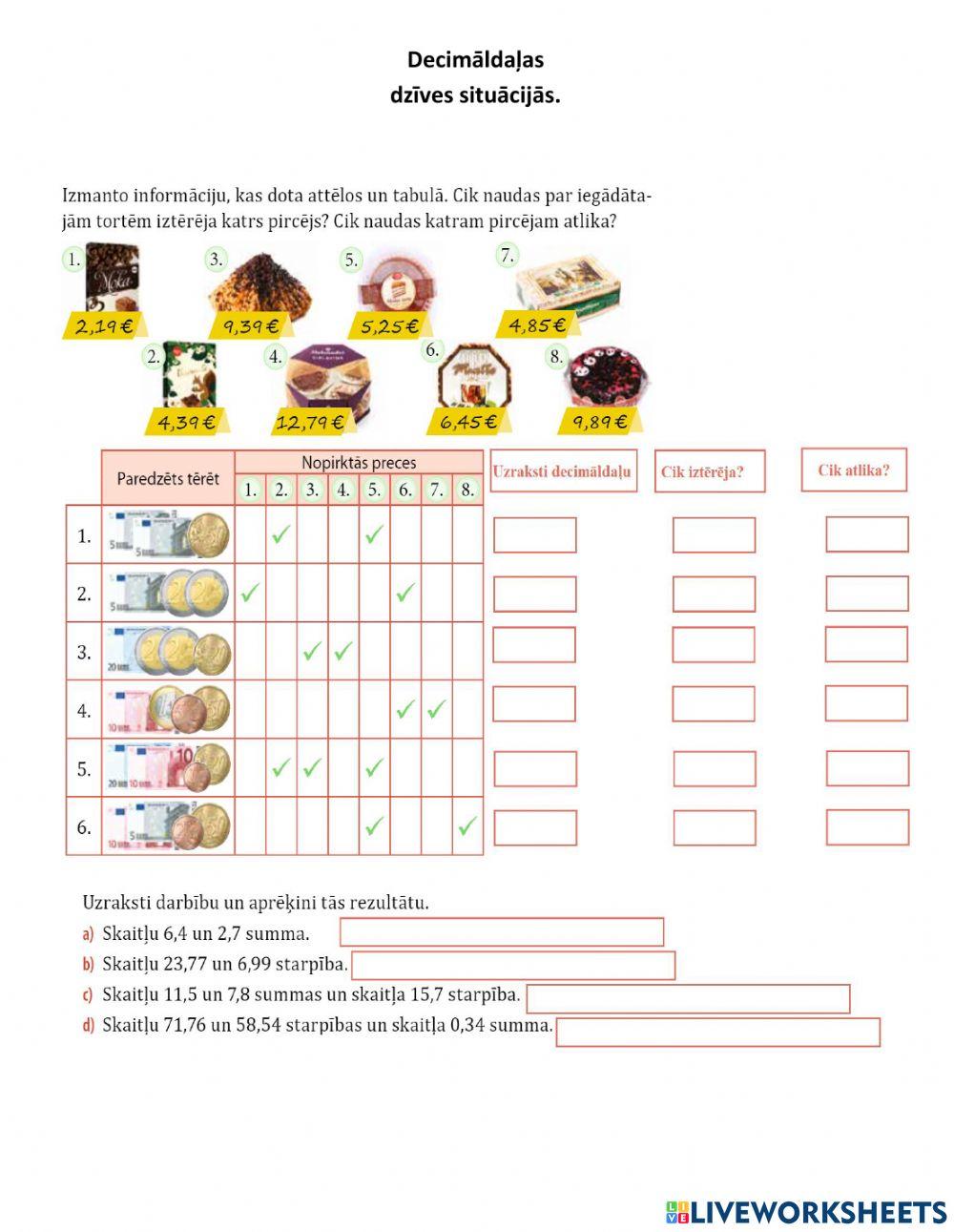 Decimāldaļas dzīves situācijās