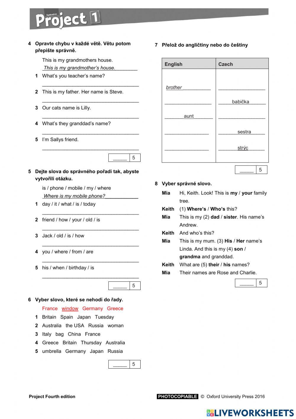 Project 1 - Unit 2 - Test online exercise for | Live Worksheets