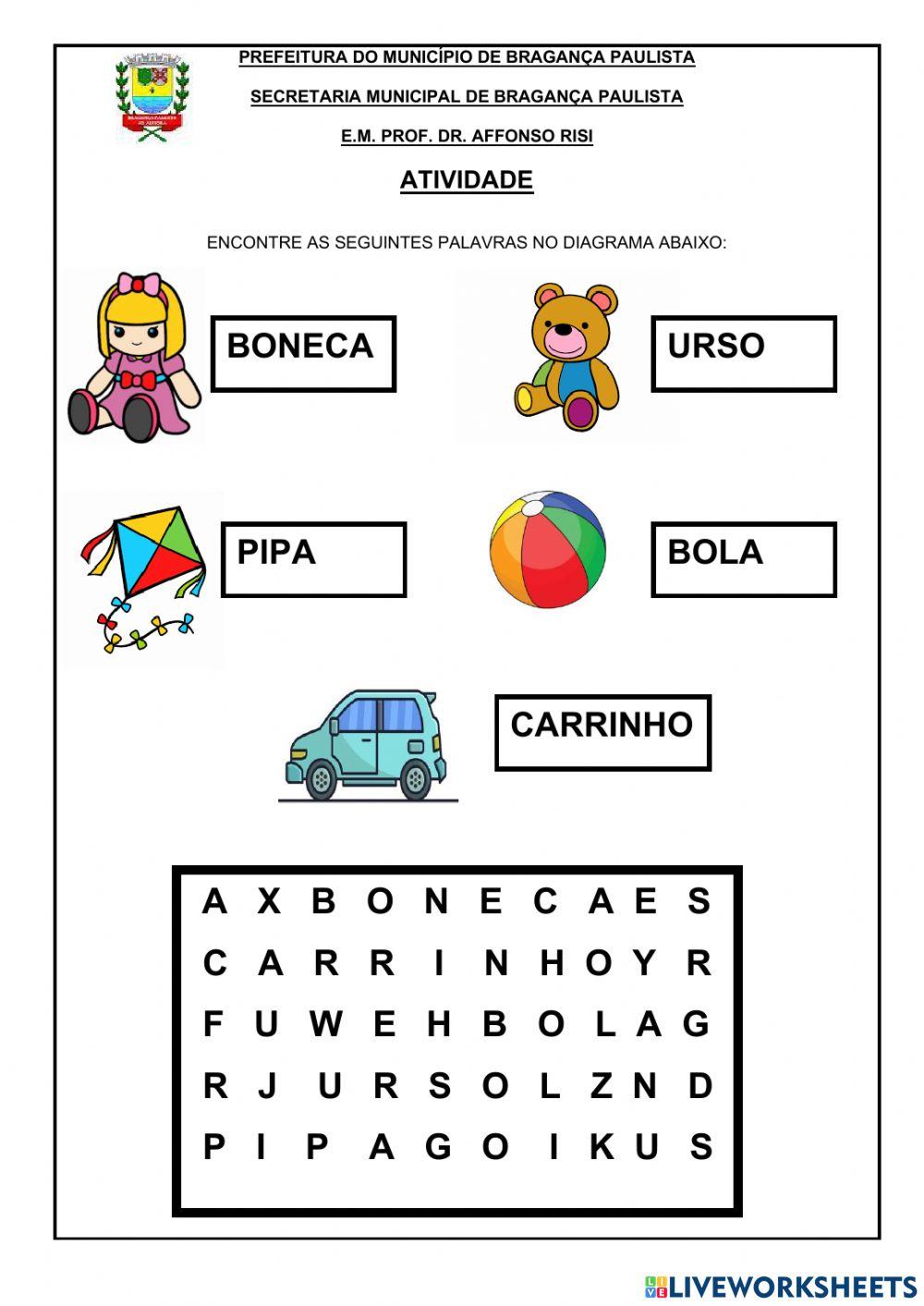 Caça-Palavras online activity for Educação Infantil, caça palavras