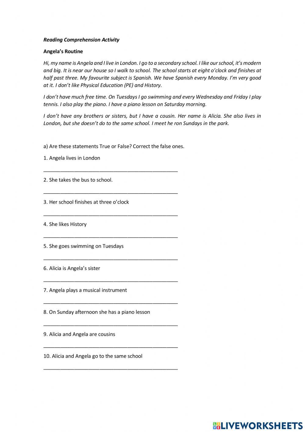 Reading Comprehension- Simple Present