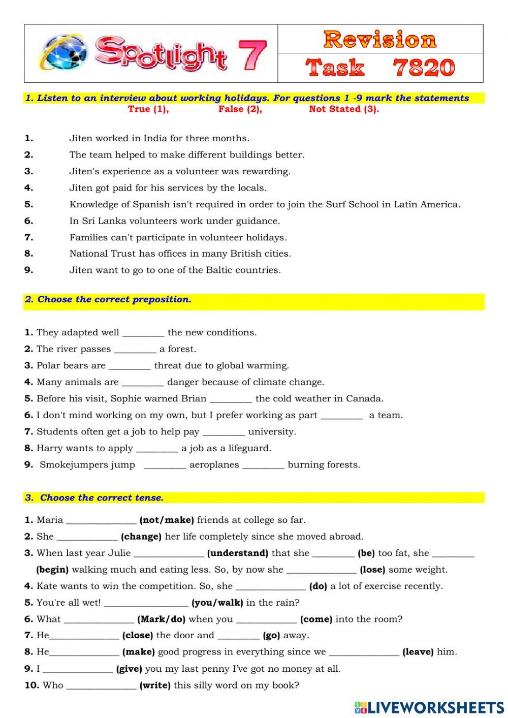 Spotlight 7 Task 7820 worksheet | Live Worksheets
