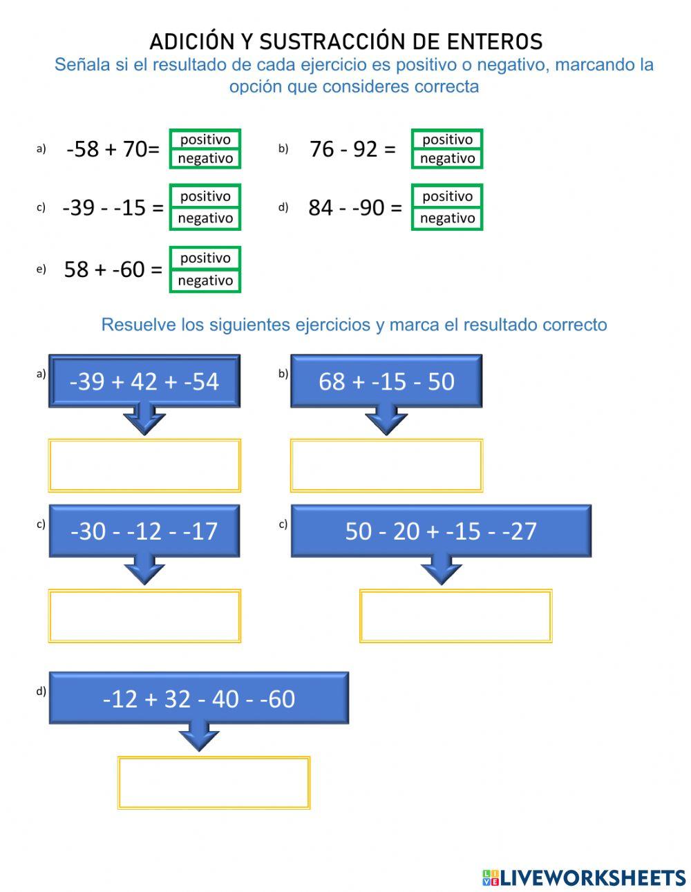 Adición y sustracción de números enteros