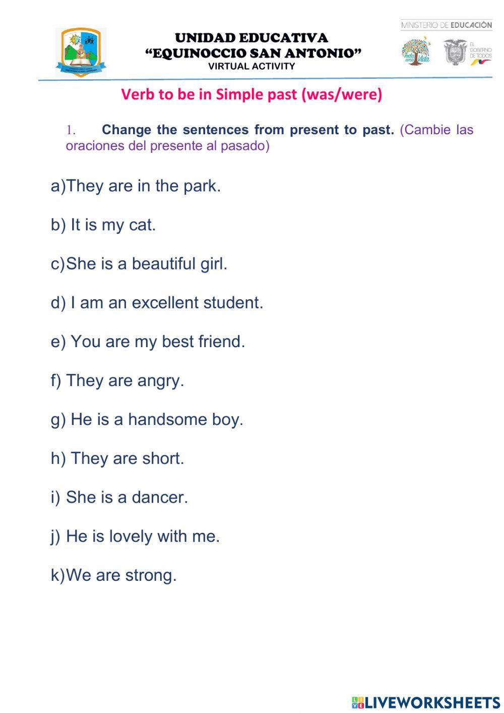 Verb to be in Simple past (was-were)  6to EGB