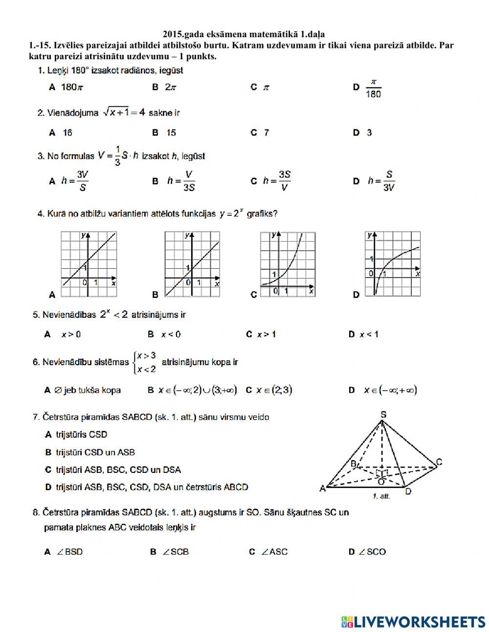 2015.gada matemātikas eksāmena 1.daļa