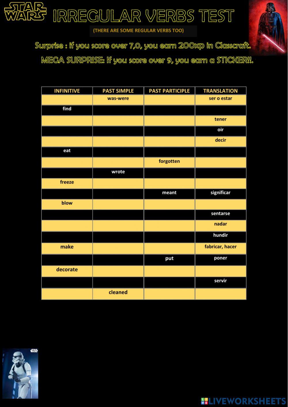 10th Star Wars irregular (and some regular) verbs test