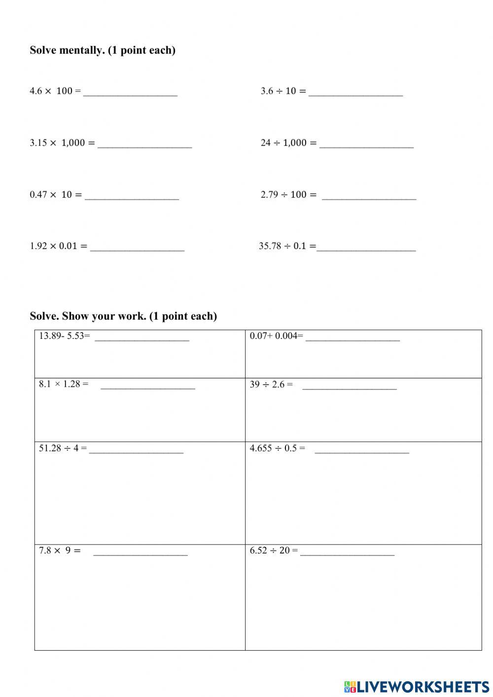 Multiplication and Division Decimals