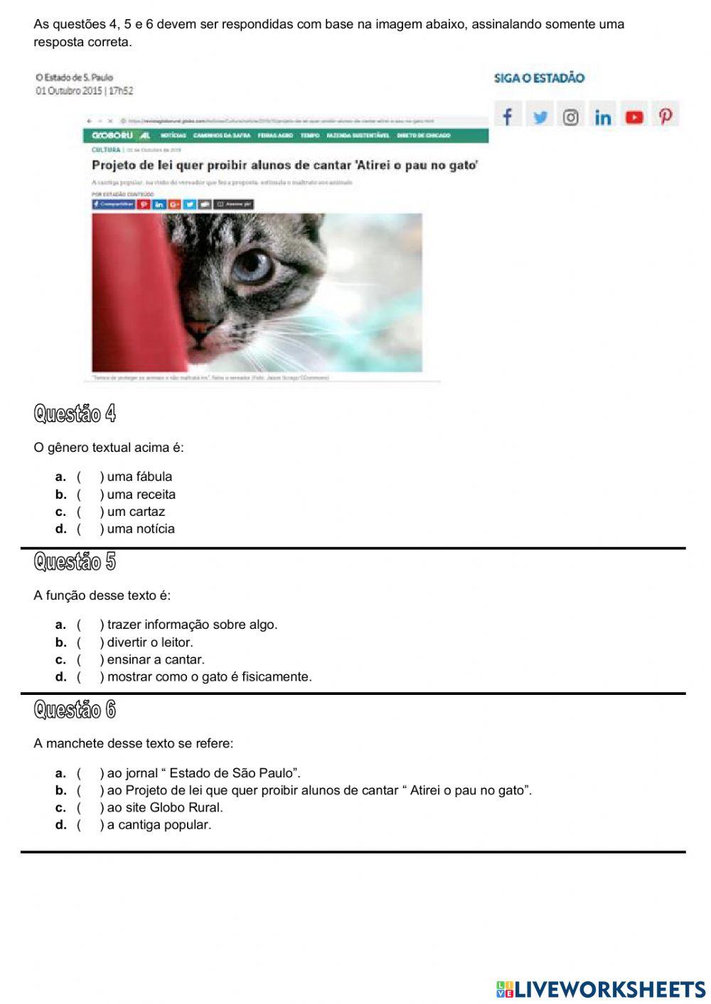 Avaliação Bimestral de Língua Portuguesa