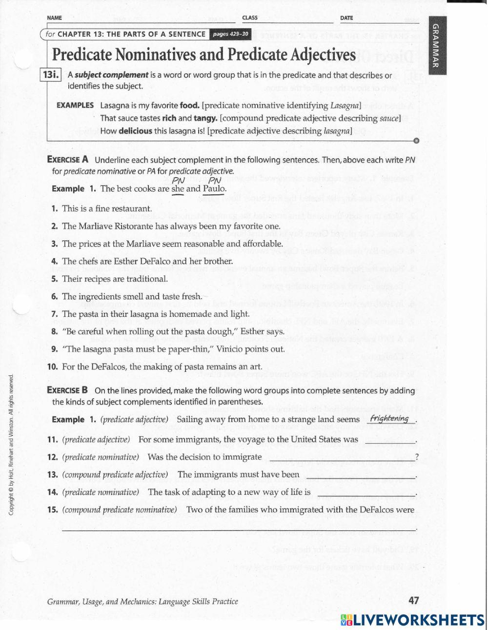 Predicate Nominative Practice