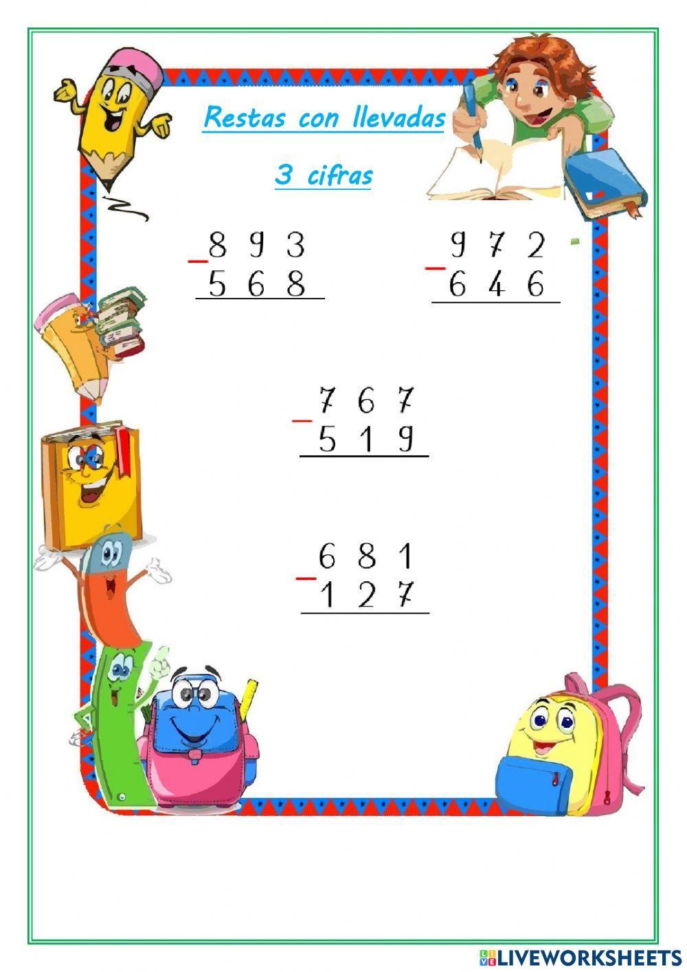 Restas con llevadas 3 cifras