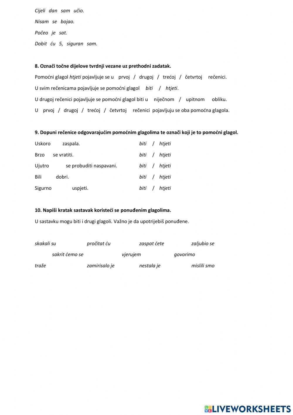 Glagoli uvod - vježba 5.r. worksheet | Live Worksheets