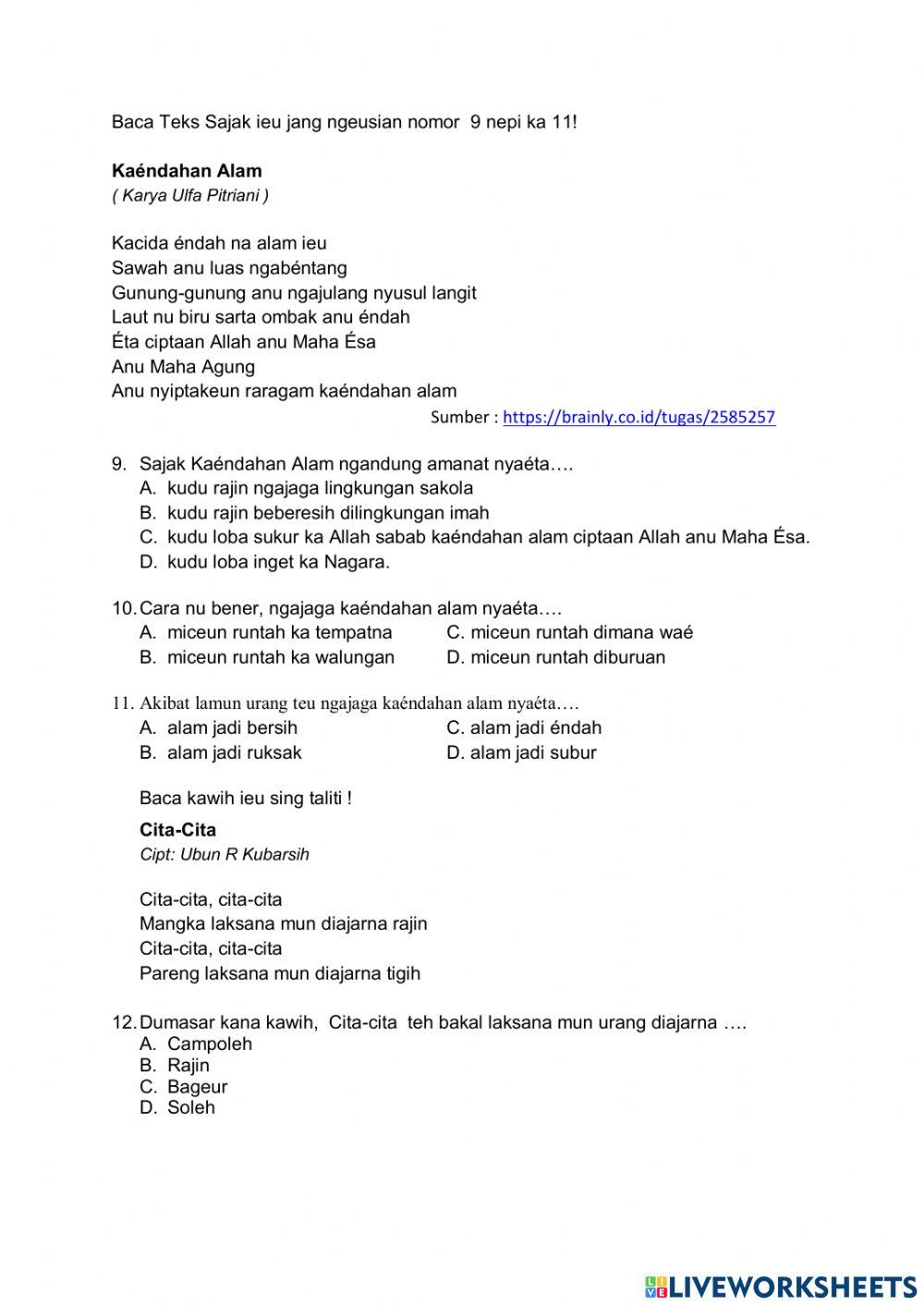 Soal Latihan US Bahasa Sunda