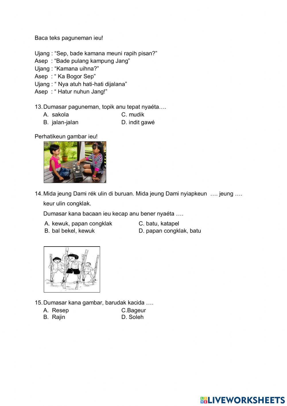 Soal Latihan US Bahasa Sunda