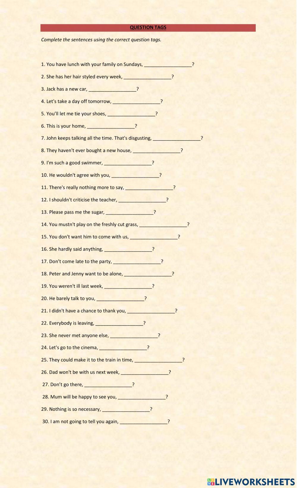 QUESTION TAGS (for experts)