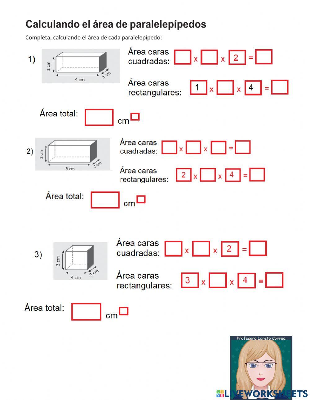 Área de paralelepípedos