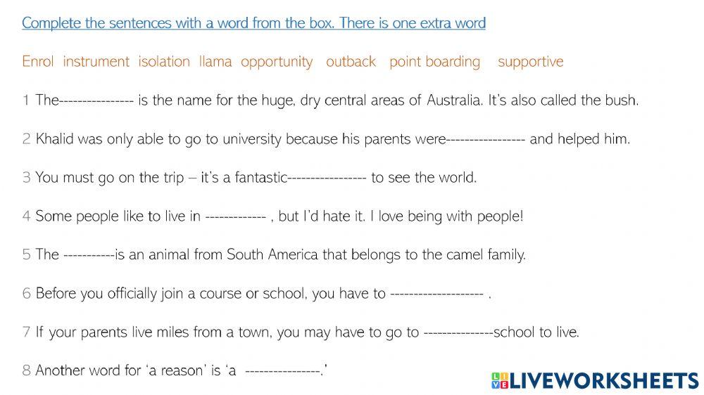 Vocabulary to practice