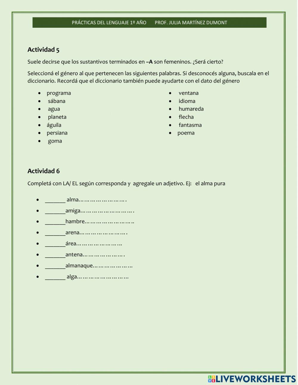 Sustantivos género y número