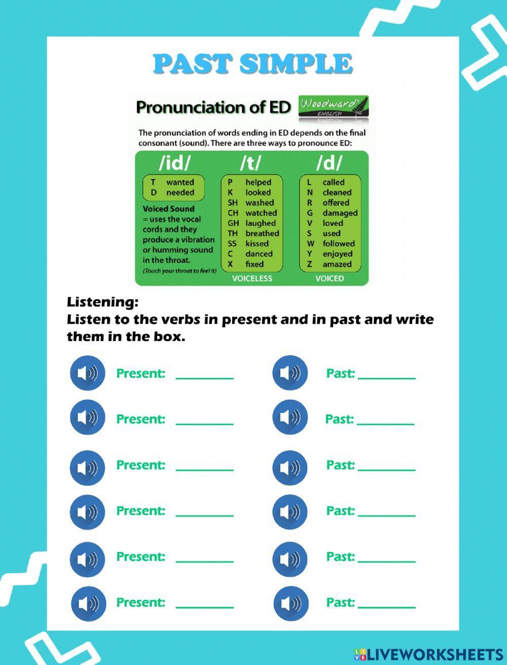 Past Simple - pronunciation, dictation and speaking