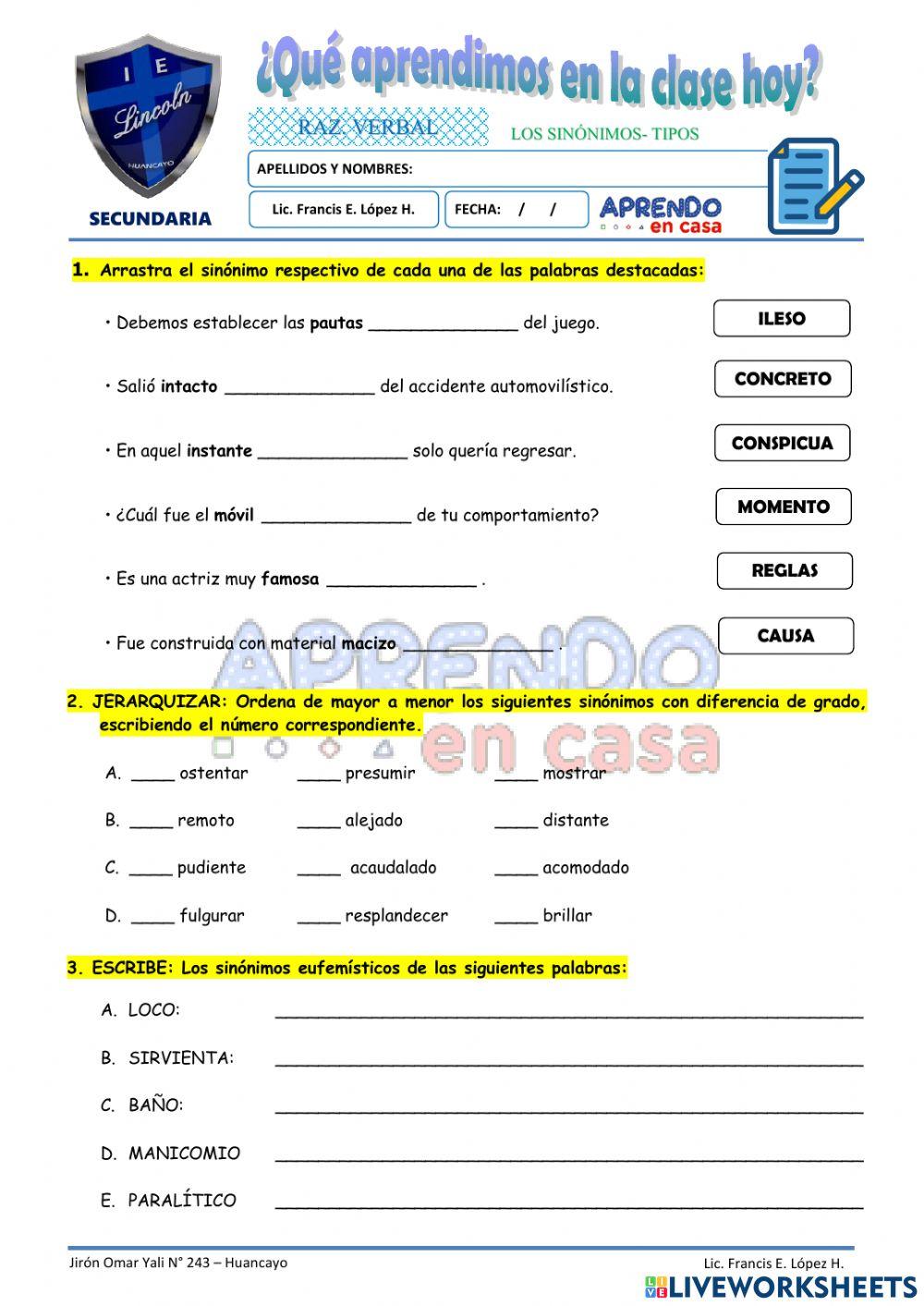 Prac. de sinonimos - tipos