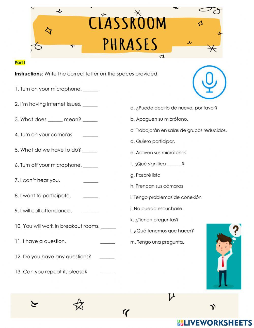 Classroom Zoom phrases